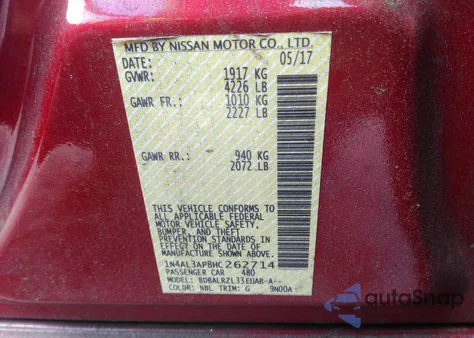 2017 Nissan Altima 2.5 Sl from USA, damaged, VIN 1N4AL3AP8HC262714